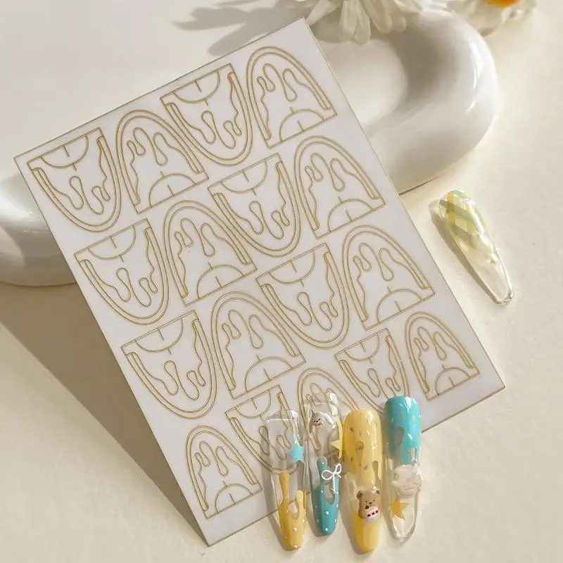 Adesivo de Unhas com Tema de Queijo Francês, Decoração de Unhas com Renda, Aplique Curvo Vazado, Template Adesivo para Decoração de Unhas