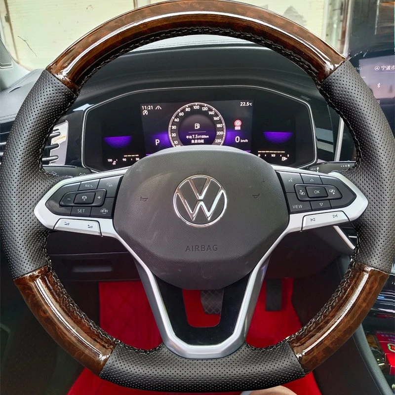 

Чехол на руль для Volkswagen Passat TAYRON, ручной работы, с текстурой персикового дерева, черный, из натуральной кожи, противоскользящий.