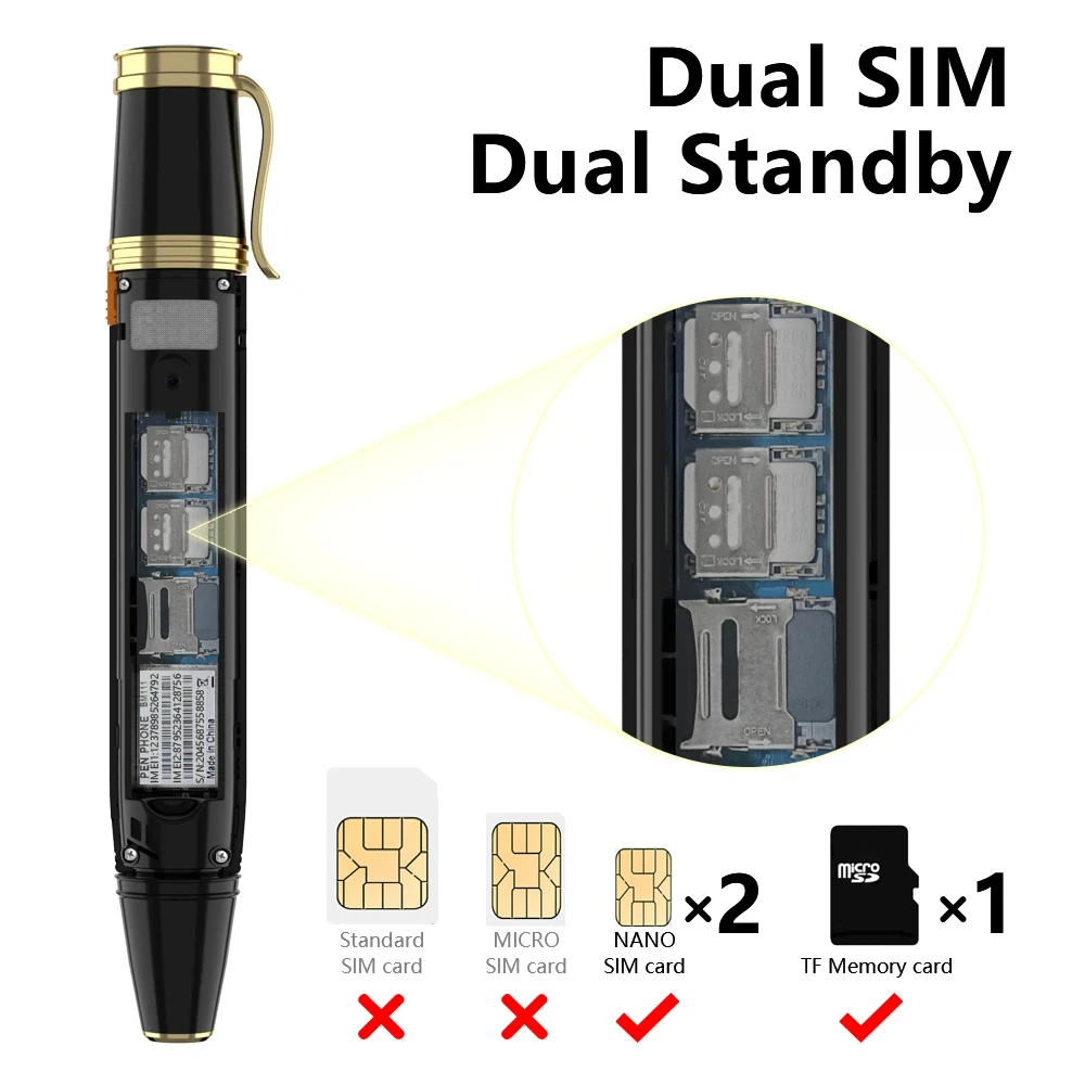 سيرفو BM111 القلم مروحة الهاتف المحمول بطاقة مزدوجة الاستعداد المزدوج 2G GSM بلوتوث مسجل الاتصال ماجيك صوت الهاتف هاتف محمول 1800mAh