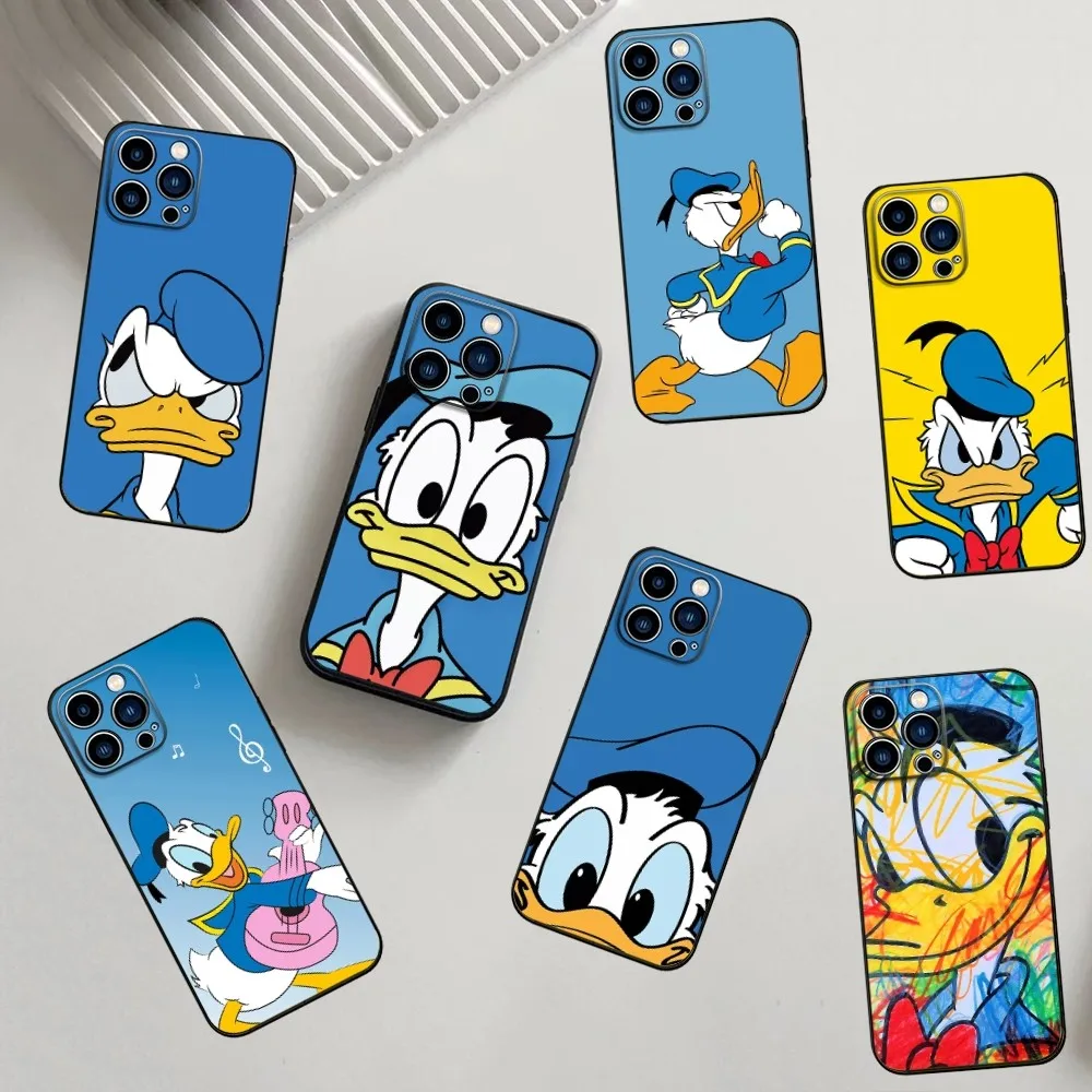 Cute Duck Phone Case For iPhone 16,15,14,13,12,11,Pro,X,XS,Max,XR,Plus,Mini D-Donald Silicone Black Shockproof TPU