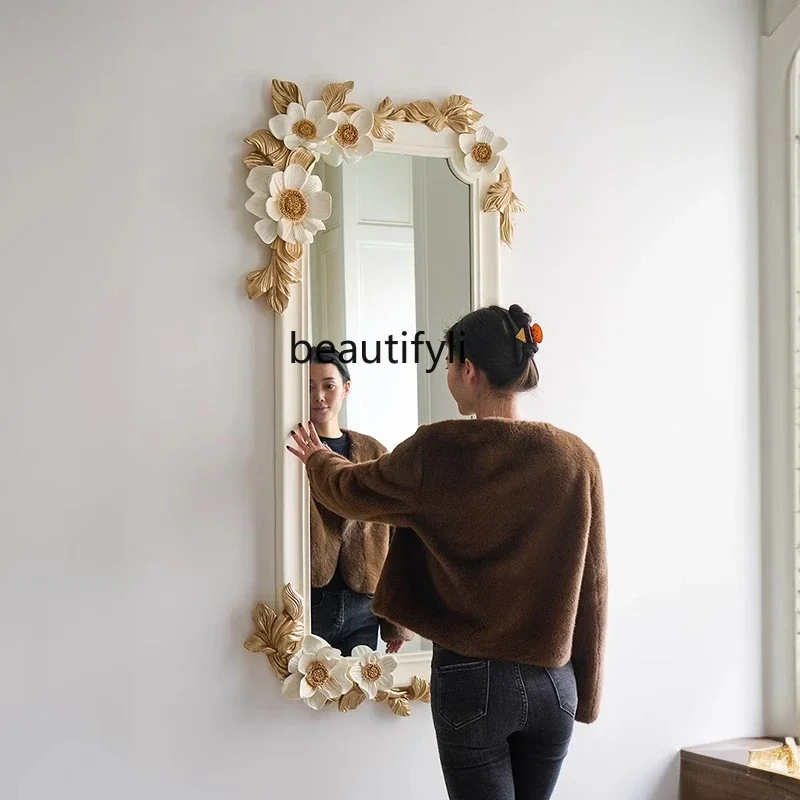 

ss CFrench full-length mirror home dressing living room background hanging engraved decorative mirror retro European style