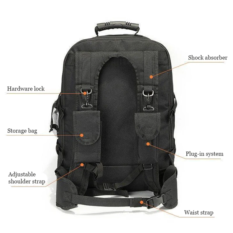 Imagem -06 - Extra Grande 60l Tático Mochila para Homens Mulheres Outdoor Resistente à Água Caminhadas Mochilas Mochila de Viagem Mochilas Laptop