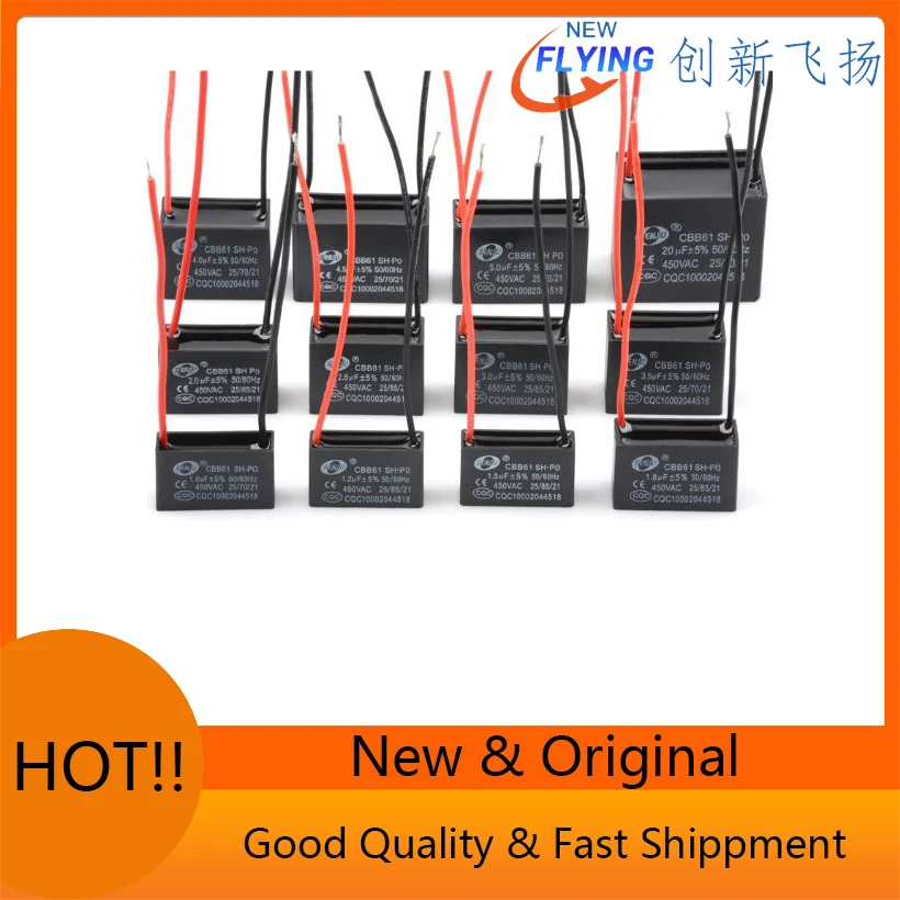 2PCS CBB 450VAC Fan Capacitor 2UF/1UF/1.2UF/1.5UF/2.5UF/3UF/3.5UF/4UF/450V Capacitance 450V2UF CBB61 Capacitor 450V Cbb61 
