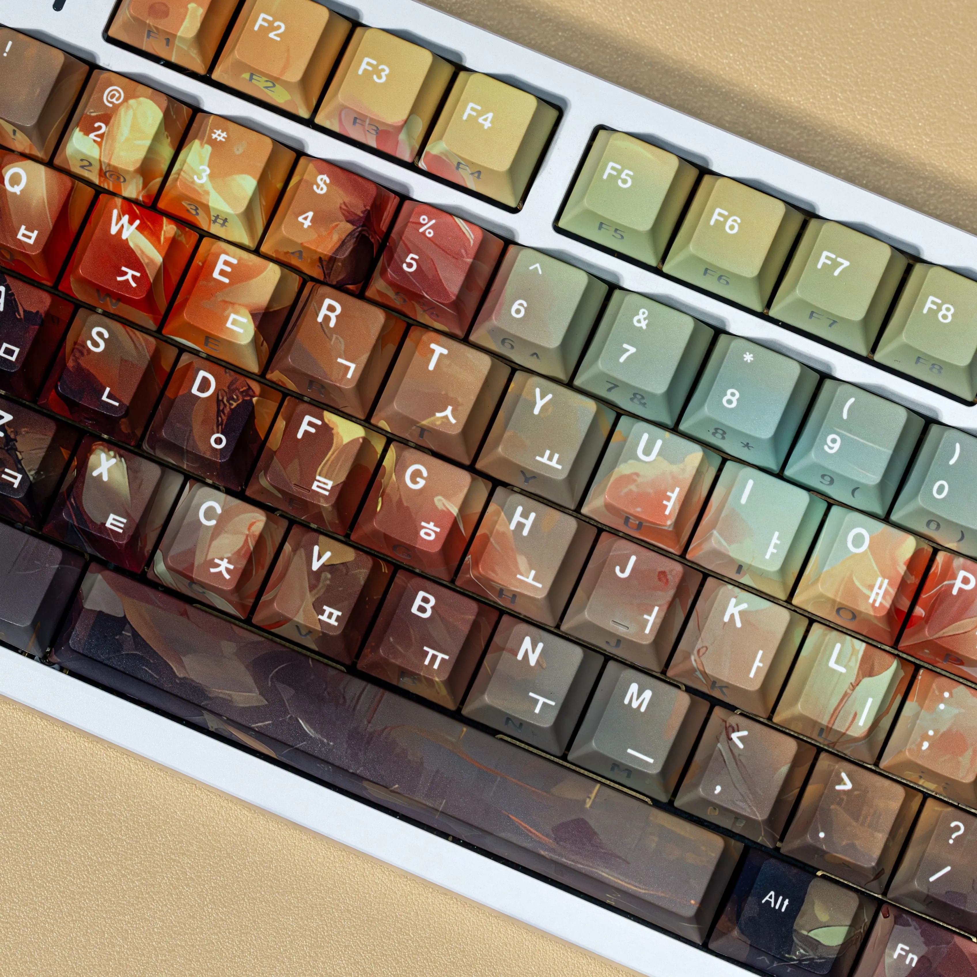

PBT Keycaps DE/FR/KR/EN/ESJP Cherry Profile Monnai Rose Keycaps Double Print ISO Layout For Mechanical Keyboard Fun 60PRO