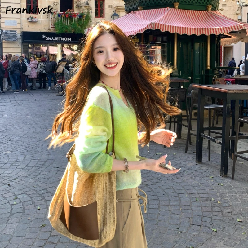 Pullovers for Women Colorful Gradient Long Sleeve Spring Comfortable Young Commuting Korean Style All-match Classical Clothing