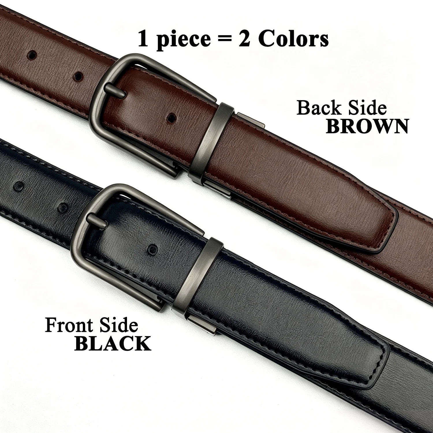 Reversible Leather Belt for Men Rotatable Buckle Double Sided Dress Casual Belt 1 Belt 2 Colors Business Waist Strap