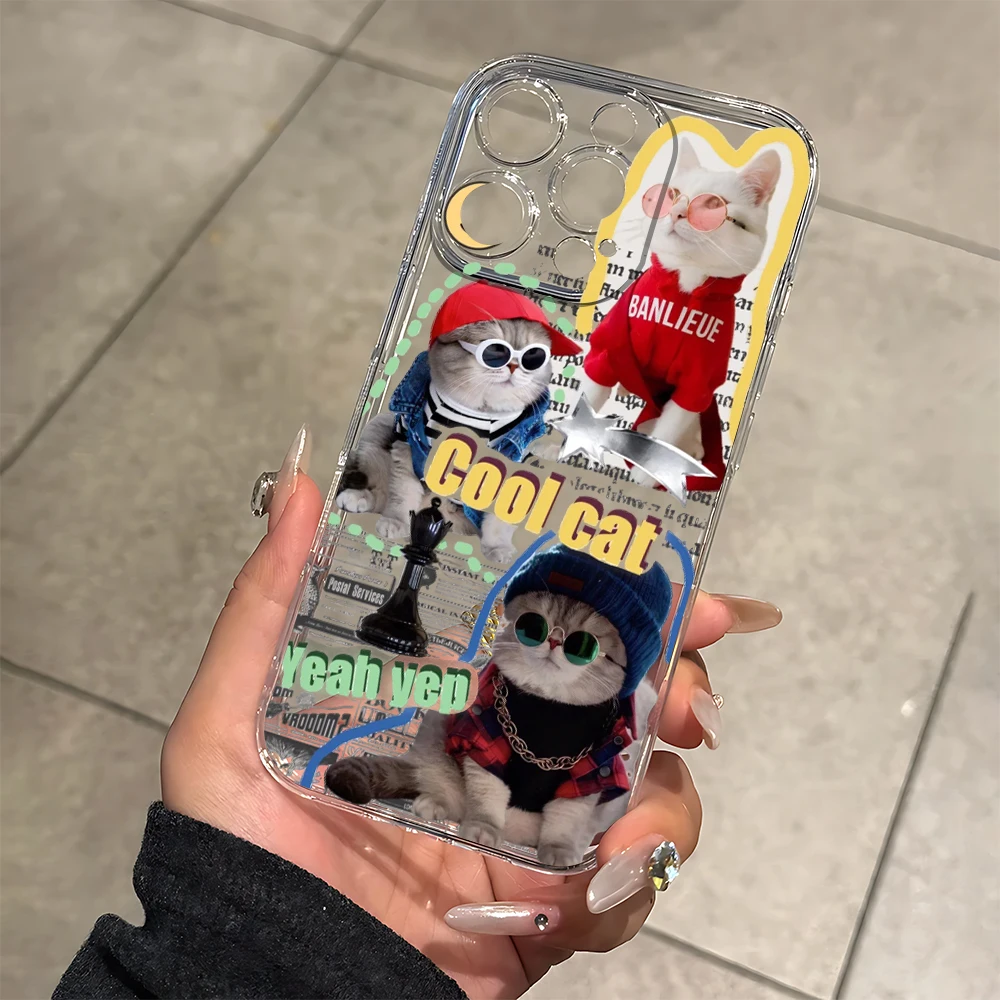Cool and Handsome Cat Silicone Phone Case for IPhone 17 16 15 14 13 12 11 Pro Xs Max Air Mini 7 8 6 6s Plus SE 2020 2022 Cover