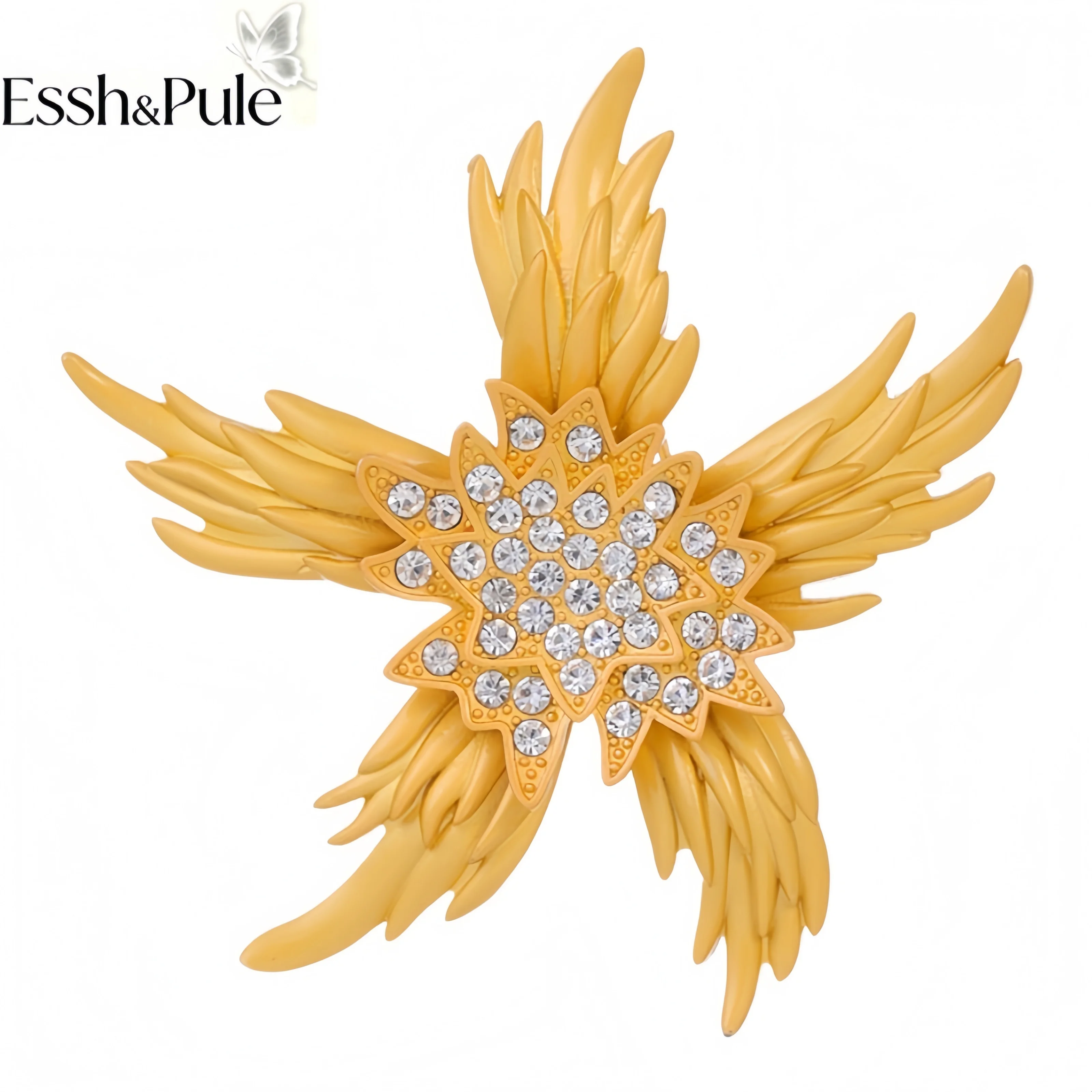 Essh&Pule Vintage Starfish Statement Brooch Sparkling Crystal Rhinestone Ornate Lapel Pin Elegant Women Coat Party Jewelry Gift