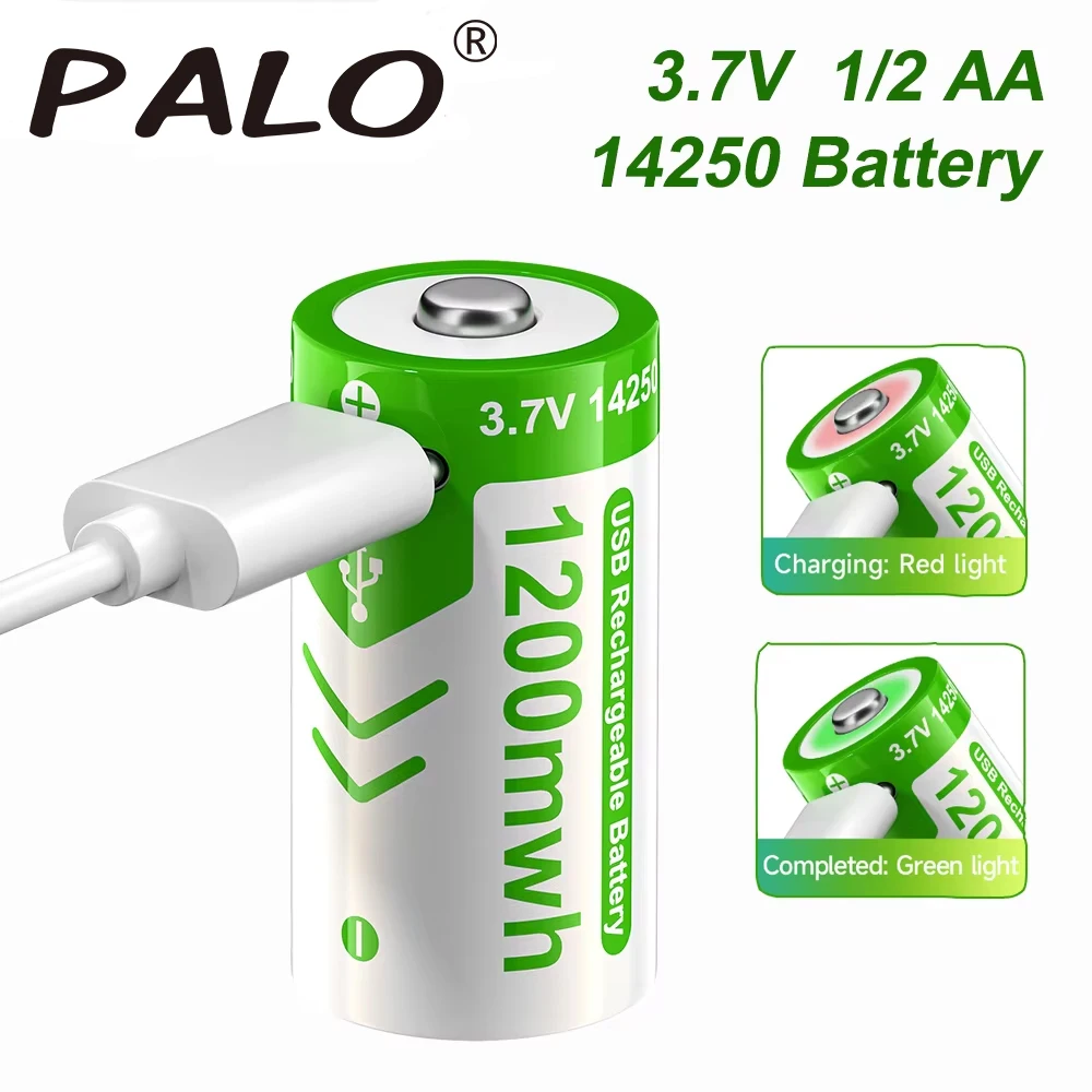 3.7V 1/2 AA Battery 1200mWh 14250 ER14250 Rechargeable Lithium Batteries USB Type-C Charging For PLC CNC Machine Tools Gas Meter