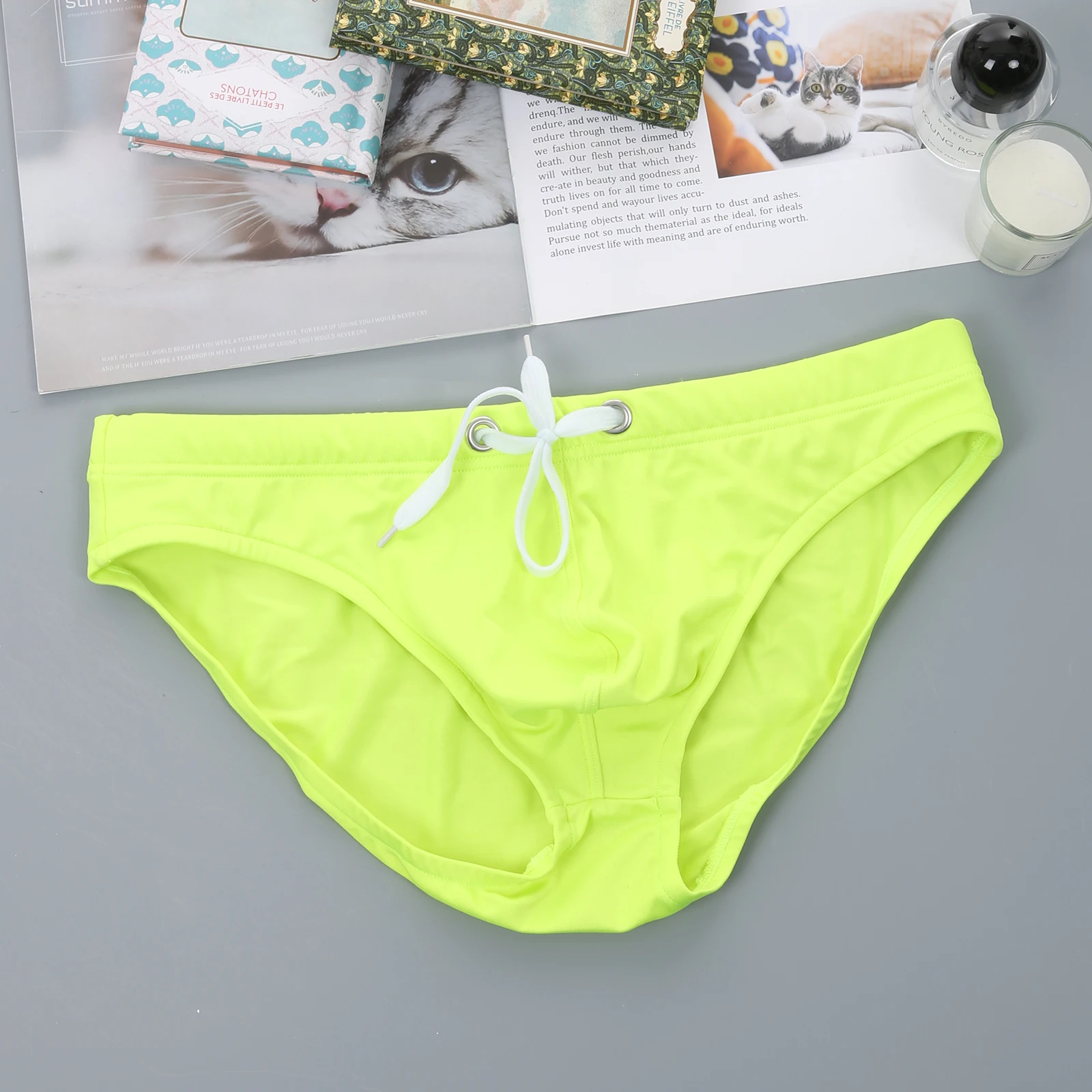 Bikini-Slip mit Kordelzug für Herren, niedrige Taille, sexy Unterwäsche, U-konvexe Unterhose, einfarbig – Detail 16