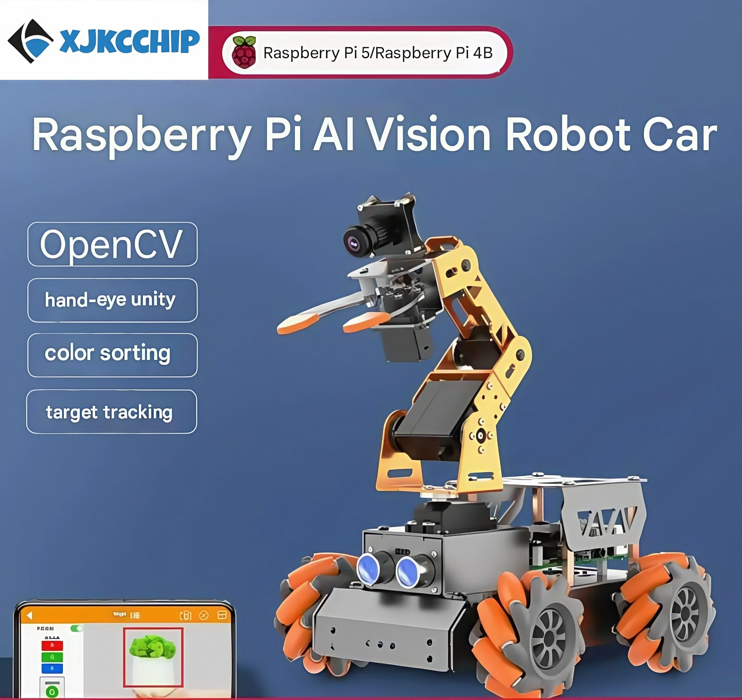 

Raspberry Pi 5/4B визуальный робот-манипулятор MasterPi с управлением роботом Mecanum, программирование колес, умный автомобиль