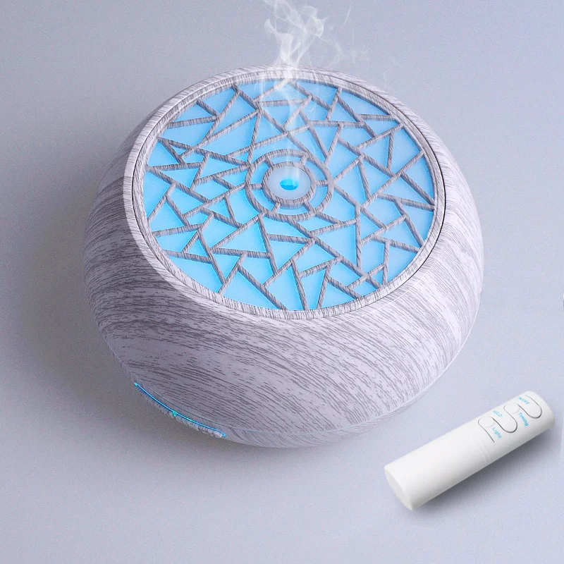 550ml Family-Sized Ultrasonic Diffuser with Wood Grain Design, Remote Control, 7 LED Mood Lights, 6 Essential Oils for Aromather