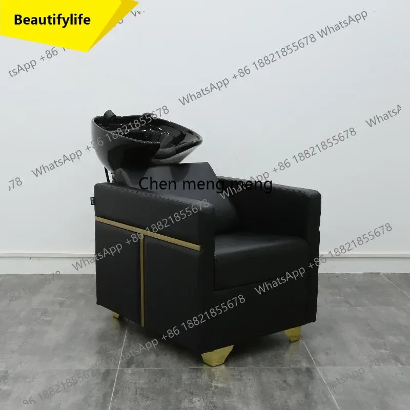 H 6493Luxury High-Quality Shampoo Chair Modern Design Style Ceramic Basin Black Leather Waterproof10