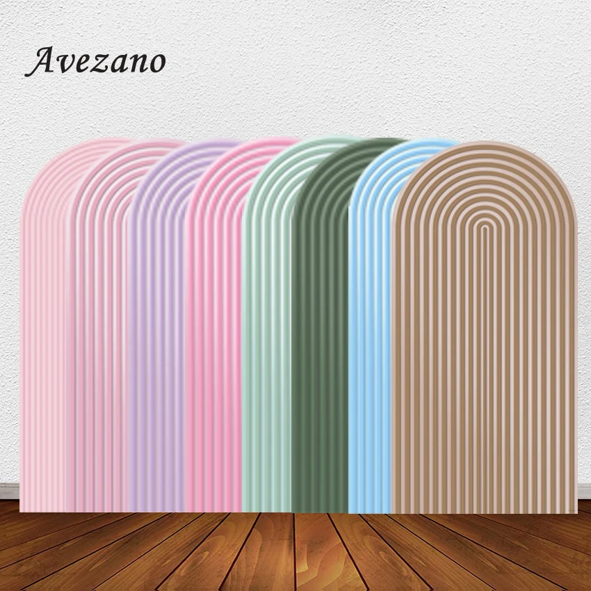 Avezano Arch Cover Backdrop Colorful Stripes Baby Shower Wedding Party Decor Photography Background Photo Studio Photocall Props