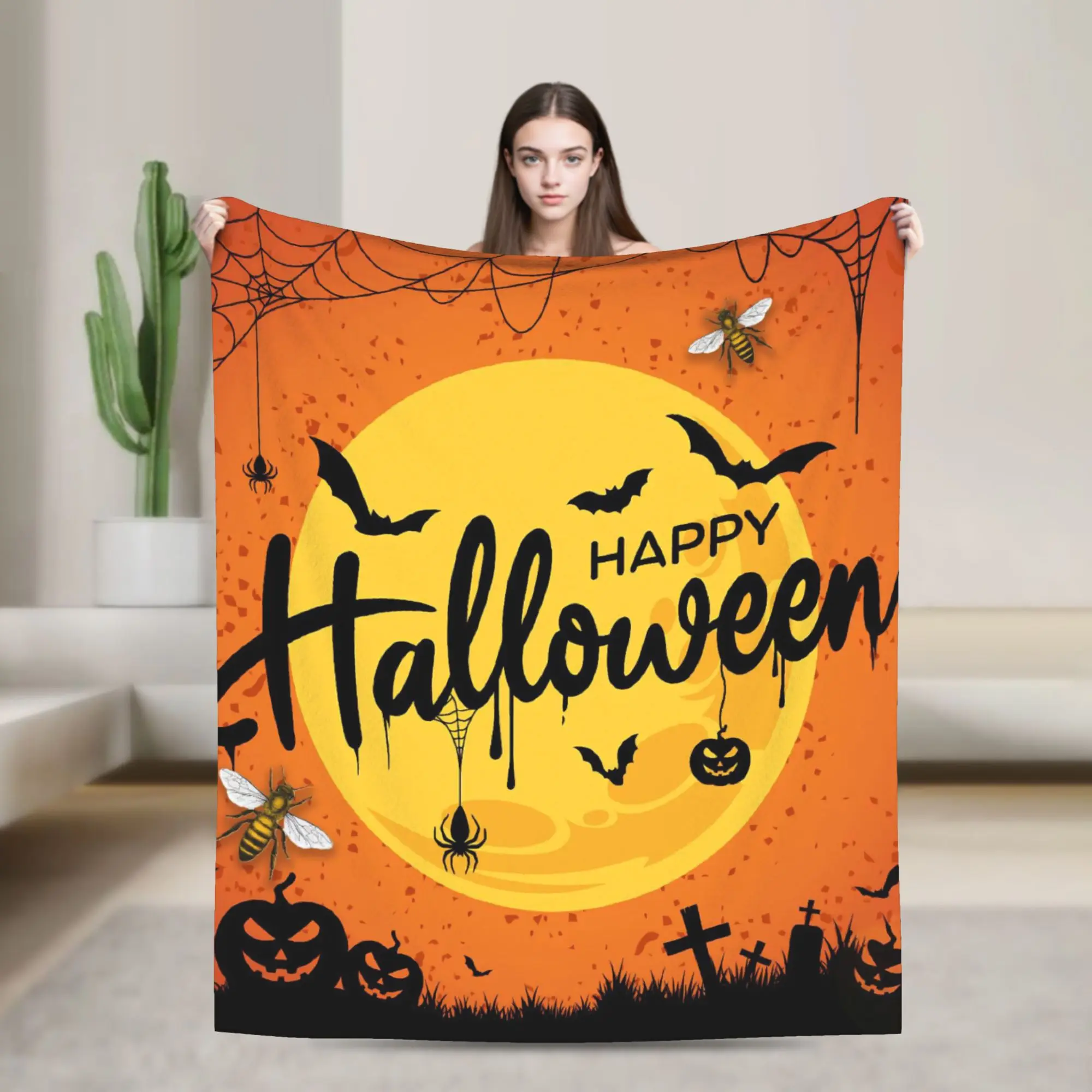 Halloween Knitted Blankets Ghost Spider Web Flannel Throw Blanket Summer Air Conditioning Personalised Lightweight Bedspread