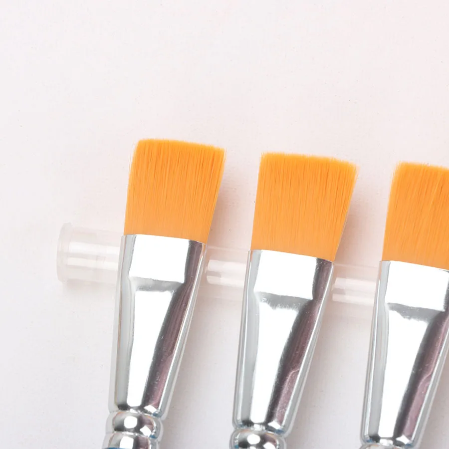 Flat Head Nylon Hair Oil Paint Brush 6 Pcs Pearlescent Blue Watercolor Acrylic Row Brush Wooden Rod Gouache Brush Art Supplies