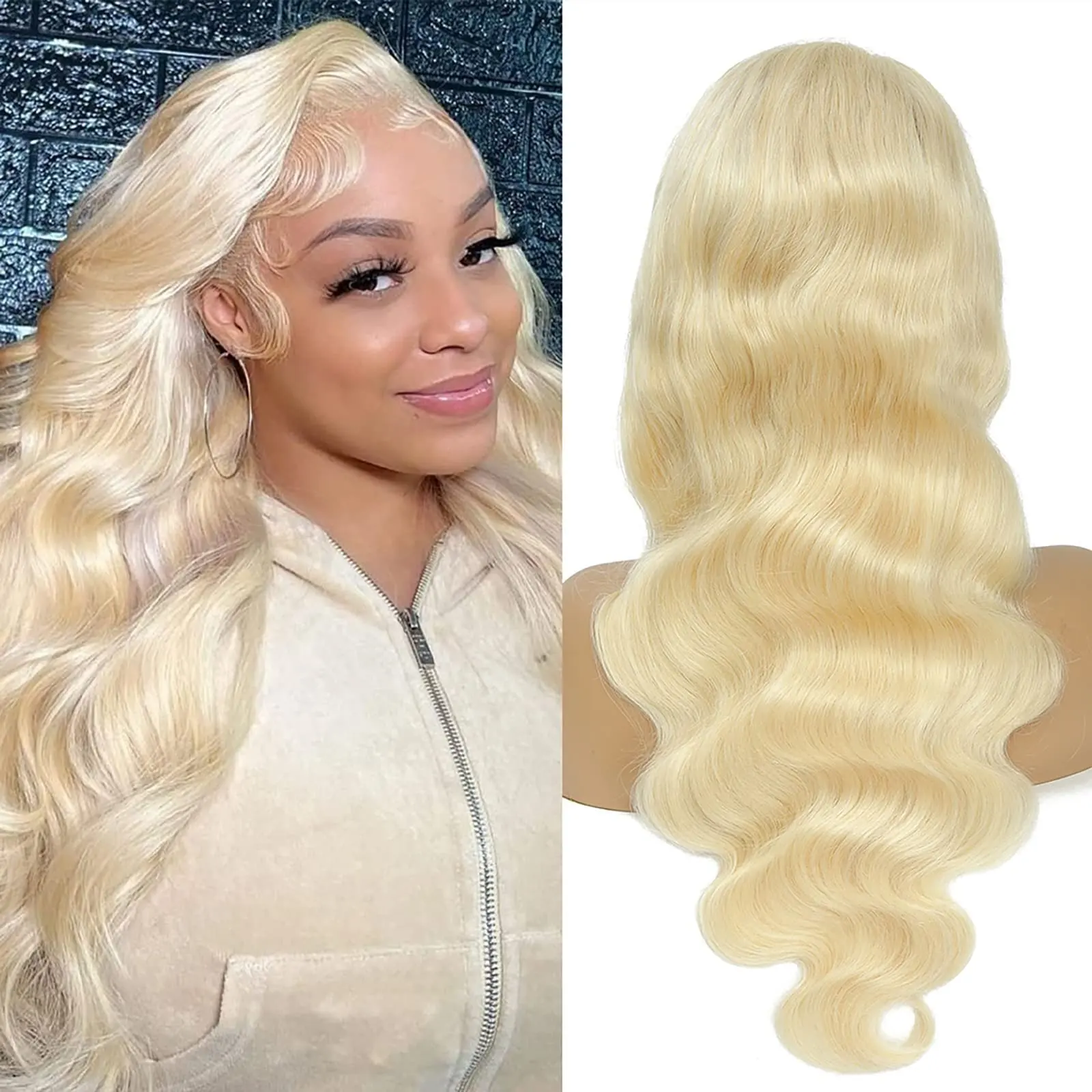 13x6 HD Lace Wig Blonde 613  Human Hair Frontal Blonde Color Body Waves Glue-Free Waves 18 40 Inch Wig 150 Density