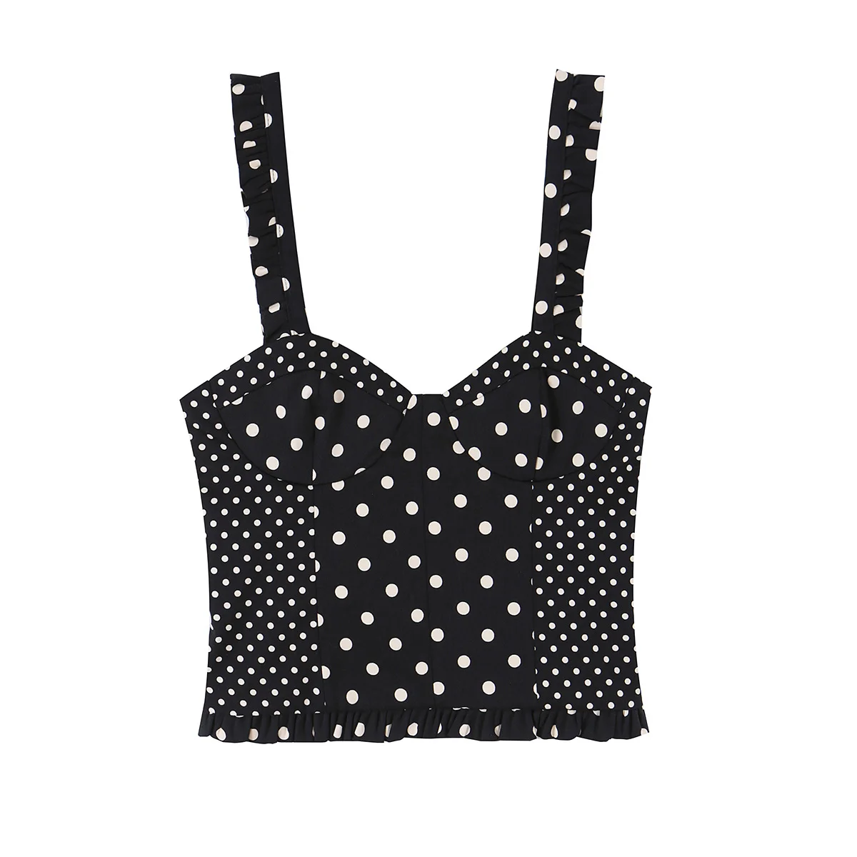 TFMLN Sexy Damen Schwarzes Polka-Dot-Print Plissiertes Trägertop Schlankmachendes Korsett Rückenfreies Camisole-Top für Party und Club – Detail 2