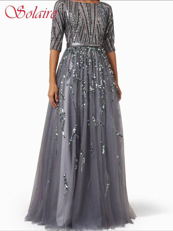 تخصيص ألف خط طاقم الرقبة نصف الأكمام فستان سهرة أنيق موضة حساسة مفصل مناسبة فساتين عالية الجودة فستان الحفلات