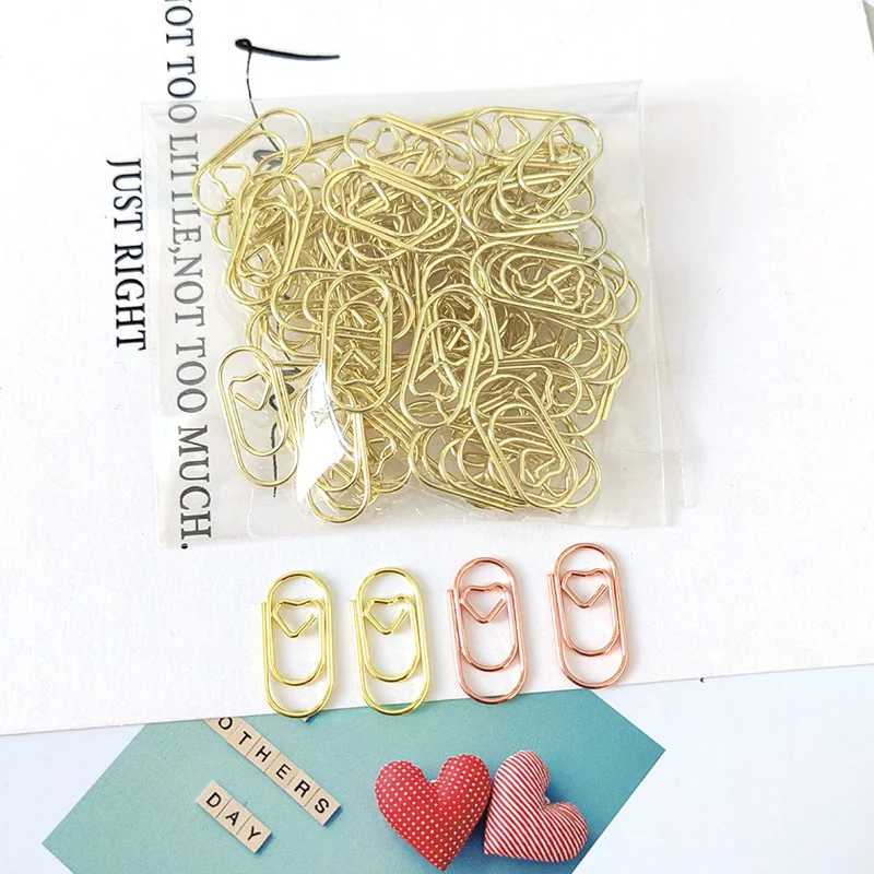 50Pcs Mini Love Paper Clips Metal Binder Clips Notebook Planner Bookmarks Tickets Clamps Office Binding Supplies Accessories