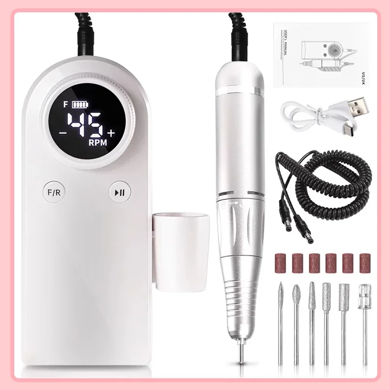 

Дрель для ногтей, 45000 об/мин, профессиональная перезаряжаемая электрическая пилочка для ногтей, беспроводная электронная пилочка для ногтей для акриловых ногтей, гель-полировки, удаления