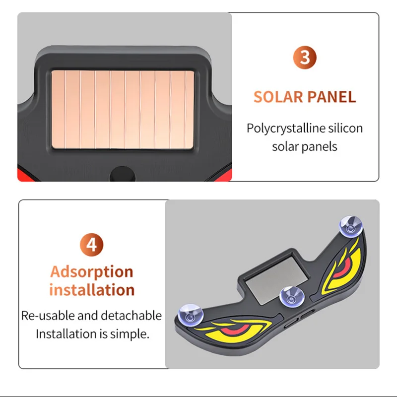 

1Pc LED Dynamic Expression Neon Light Car Solar Type-C charging Devil Eye Light Rear Window Anti-Rear-End Warning Light