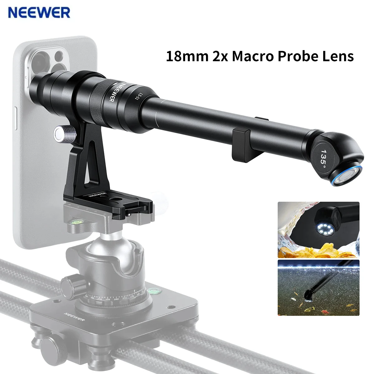 NEEWER 18mm 2X Macro Probe Lens with 17mm Thread for Phone Cage  Case with 17mm Lens Adapter for iPhone Samsung