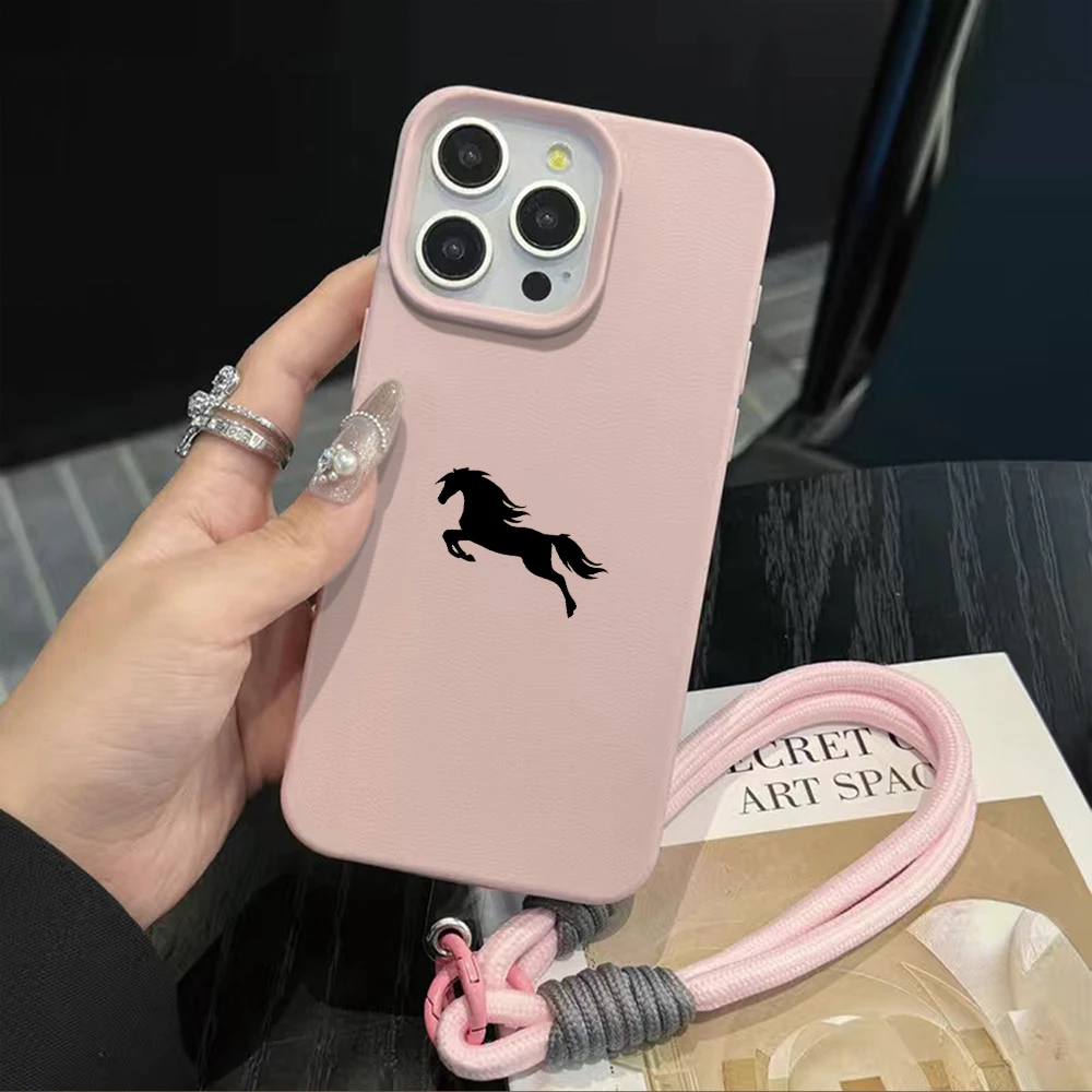 Pferde-INS-Handschlaufe Minimalismus-Hülle für iPhone 13 11 12 Pro Max Hüllen iPhone 15 17 14 16 Plus XR mit Lanyard Steed Funda – Detail 6