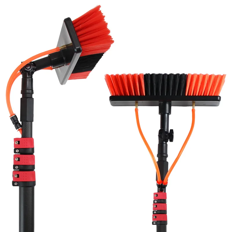 Professional Lightweight 18m Flip Lock Telescopic Carbon Fiber Rod Photovoltaic Panel Water Spray Brush Solar Cleaning Tool
