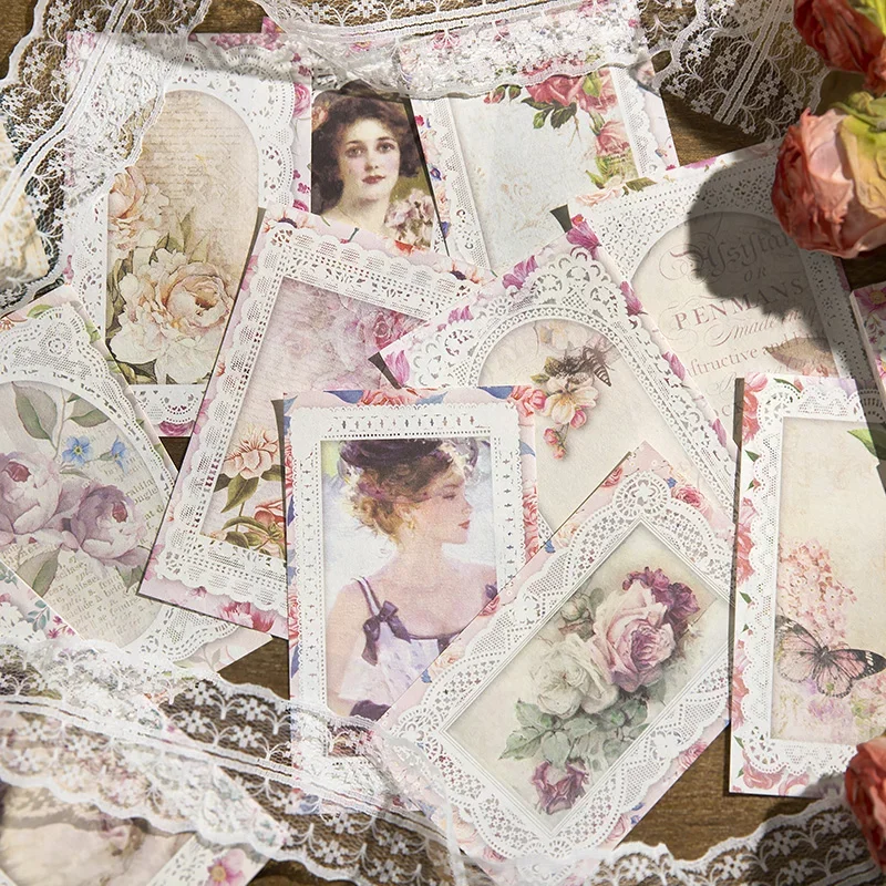 50 Pcs literary butterfly flower border handwritten decorative backing paper Note Memo Pad lace classical girl animal 6 Choices