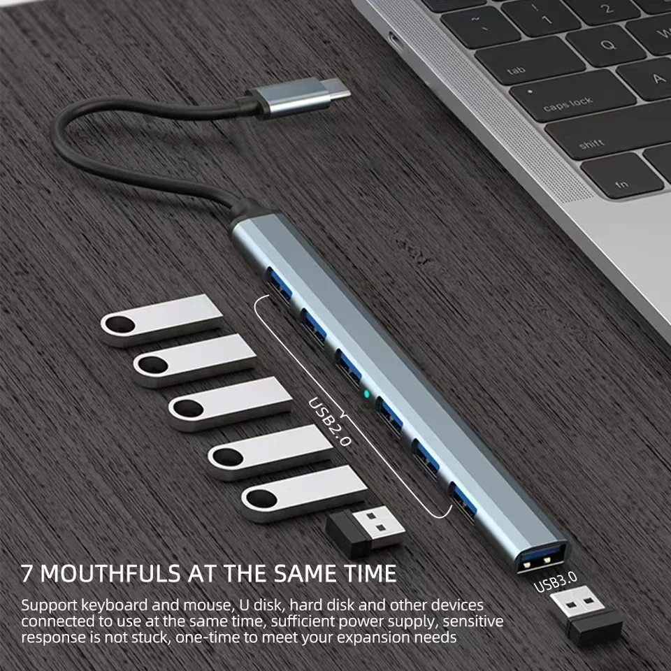 

Высокоскоростной 7-портовый USB 3.0-концентратор типа C, адаптер OTG, док-станция для ПК/Macbook ноутбука — поддерживает внешний жесткий диск, мышь Keyb