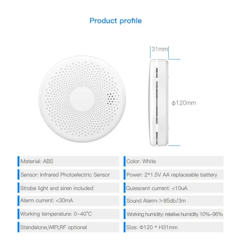 Tuya เซ็นเซอร์ตรวจจับควันและคาร์บอนมอนอกไซด์อัจฉริยะ, Wifi ควบคุมชีวิตด้วยเสียงสมาร์ทโฮมอัจฉริยะรองรับ Alexa Google Home