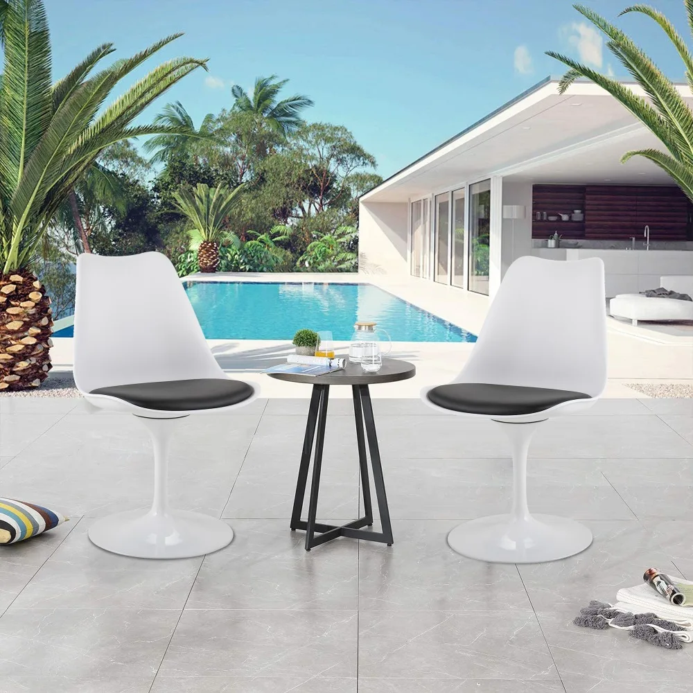 

Swivel Tulip Side Chair for Kitchen and Dining Room Bar with Cushioned Seat and Curved Backrest, White and Black