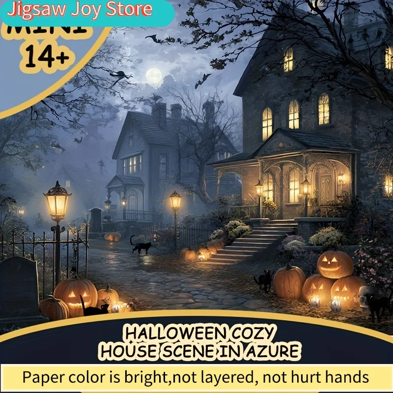 Un puzzle conçu pour les adultes, mettant en scène une maison chaleureuse sous un ciel nocturne azuré, parfait pour les jeux de société et les activités. T