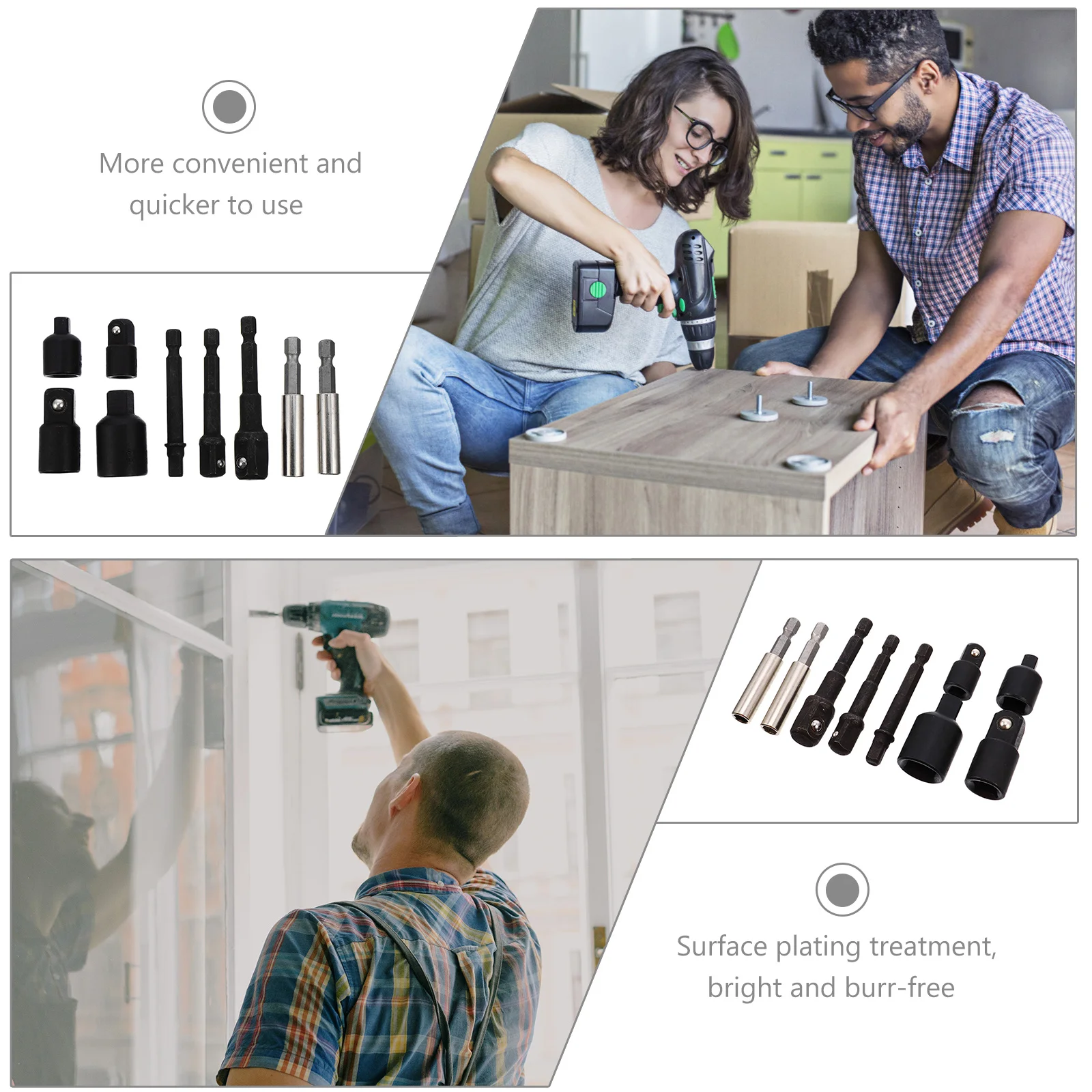 

1Set Driver Bit Adapter Set Heavy Duty Steel Socket Bit with Extension Rod Corrosion Resistant for Drill Nut Driver Efficiency