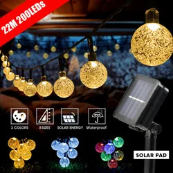 Solar String Lights Outdoor 200 Led Crystal Globe Lights with 8 Modes Waterproof Solar Powered Patio Light for Garden Xmas Decor