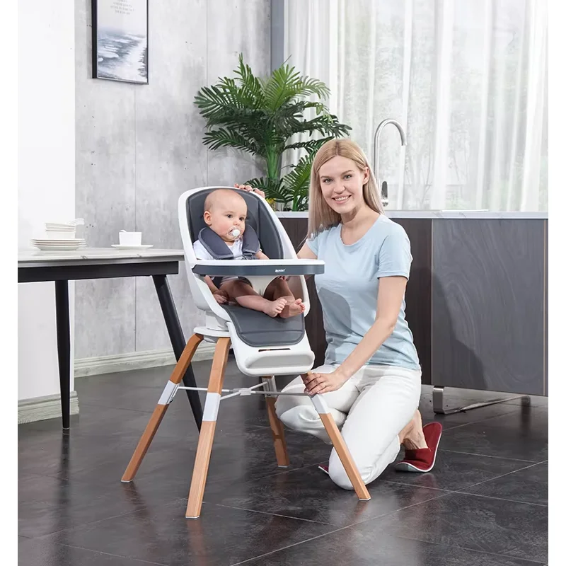 Silla alta giratoria 360 con estilo, silla de alimentación de refuerzo de material de madera, silla para niños, patas de madera desmontables