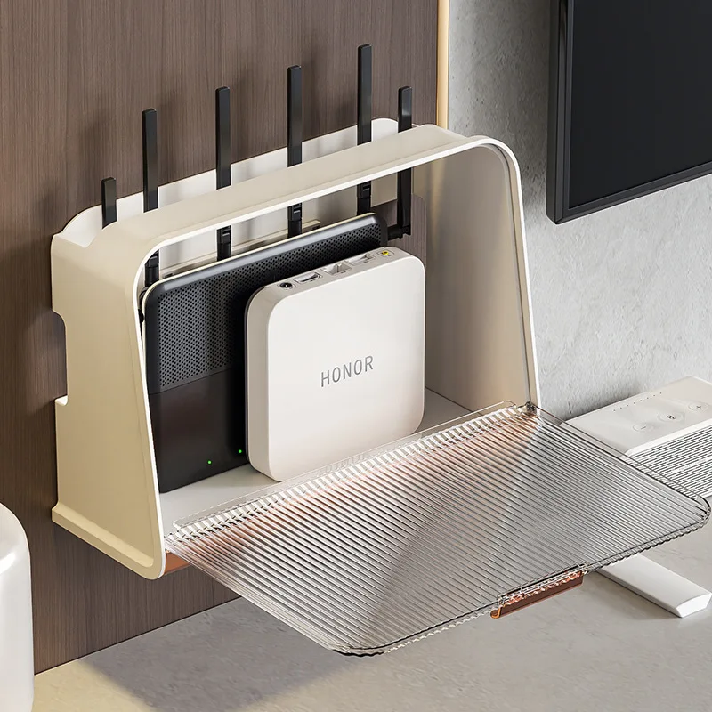 Hanging Wireless Wifi Router Shelf Storage Box Wall ABS Plastic Organizer Box Cable Power Bracket Organizer Box Home Decor Stuff