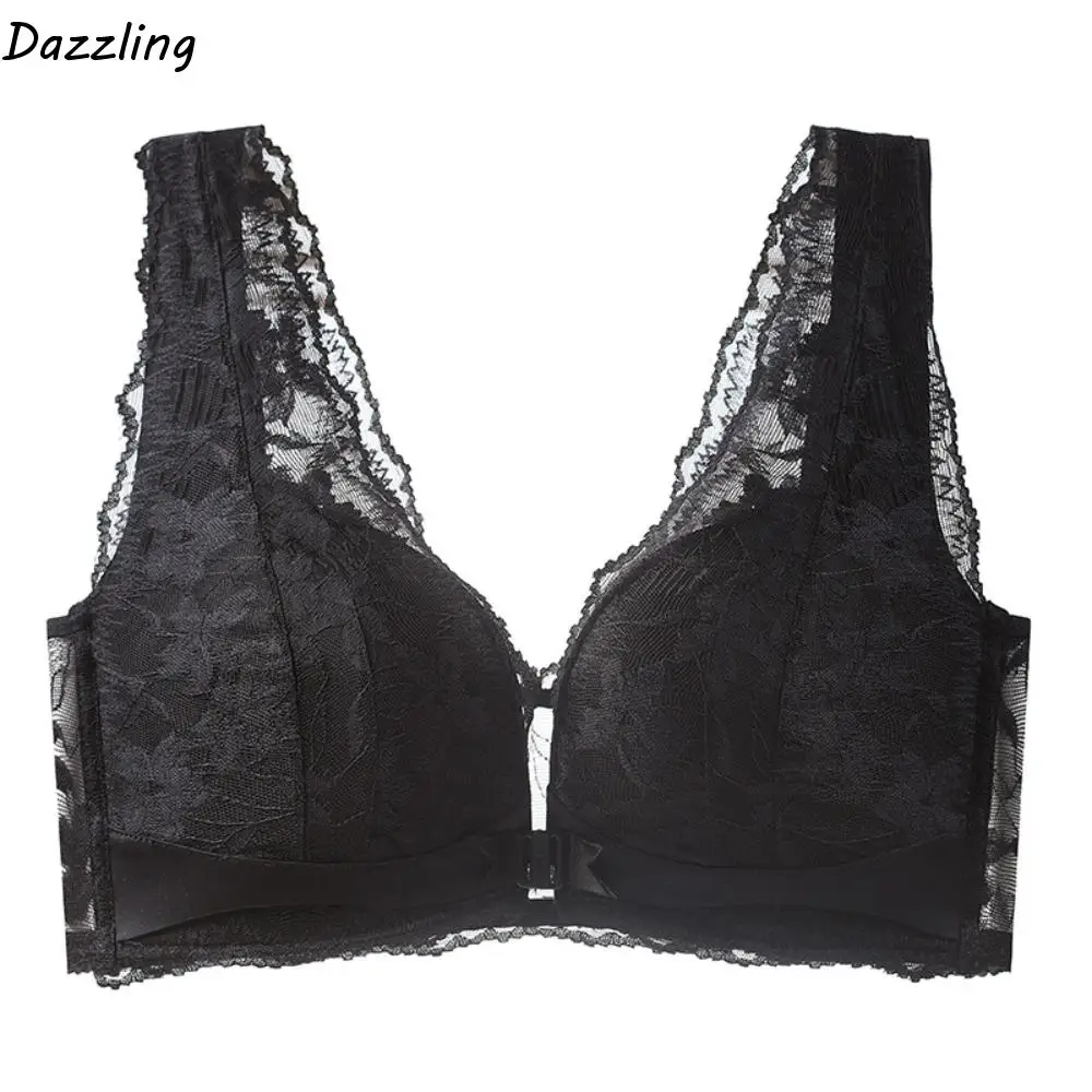 

Sweet Push Up Front Button Lace Bra Shockproof Breathable Wireless Deep V Bra Anti-sagging Lingerie Women Underwear Summer