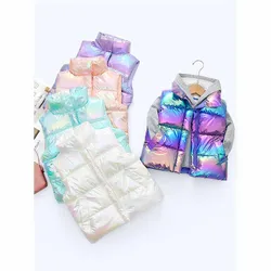 Girls Down Vest Boys Thickened Warm Undershirt Autumn Winter New Children's Fashion Casual Dazzle Colorful Outerwear 3-14 Years