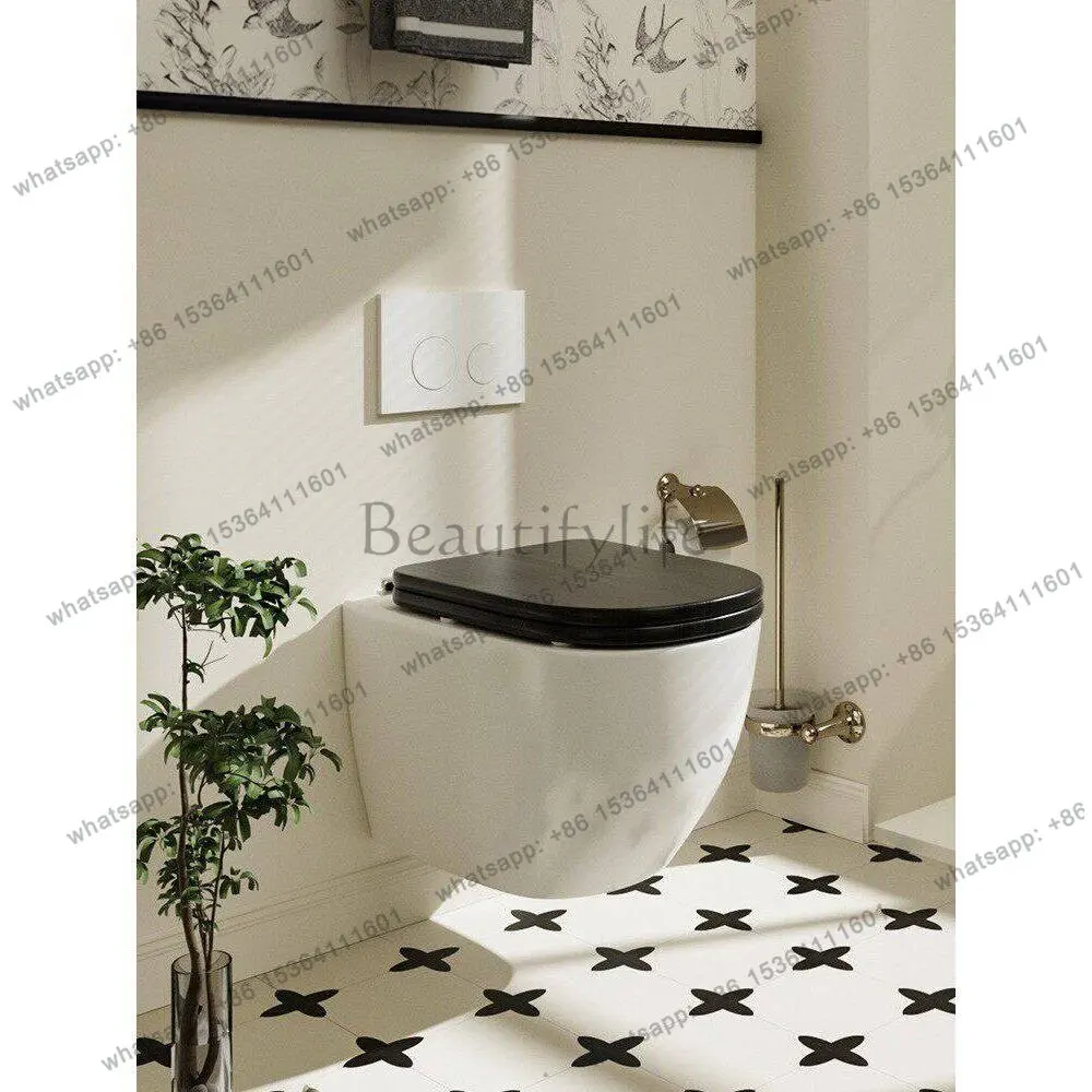 

Wall-mounted toilet household wall hidden water tank embedded hanging solid wood