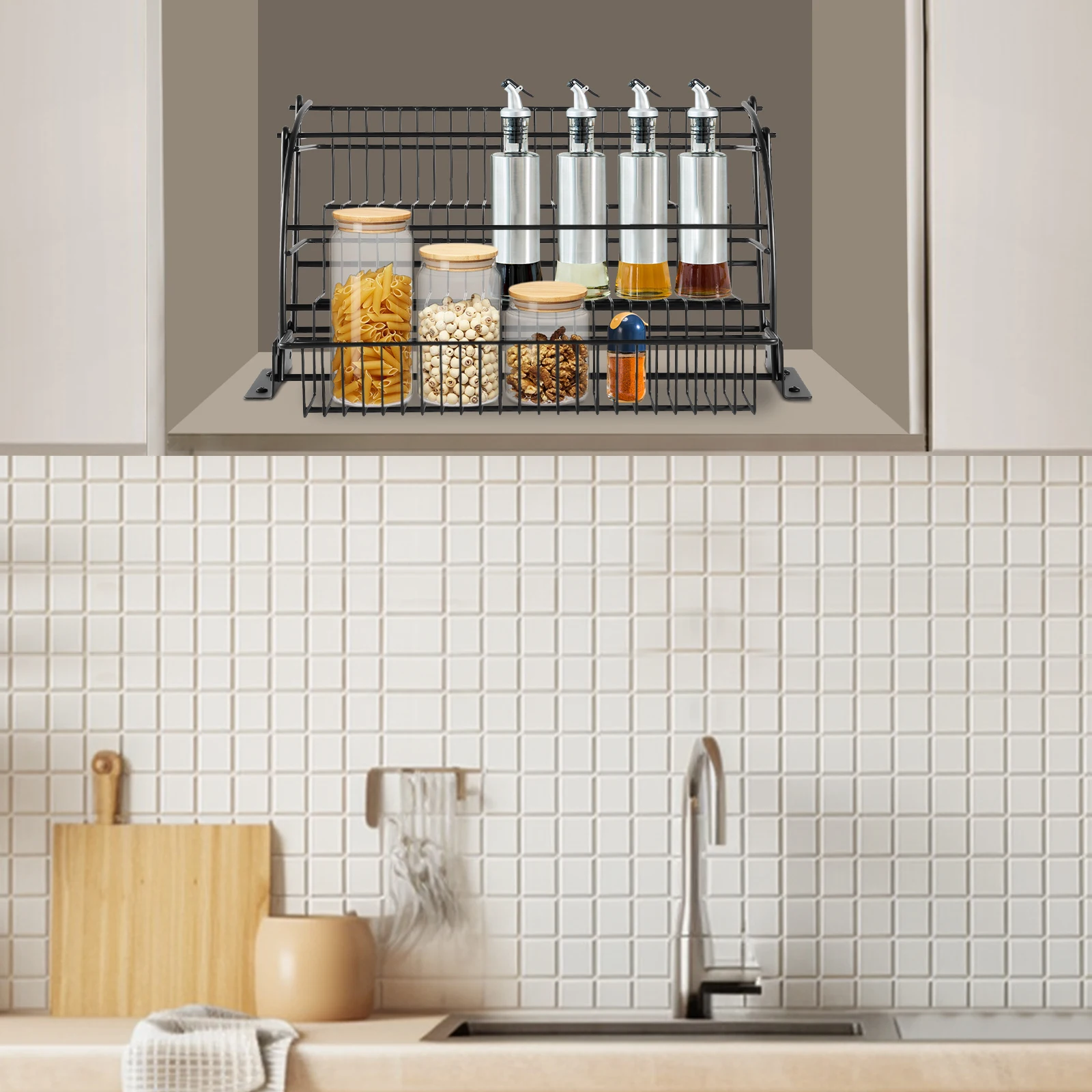 

3-Tier Sturdy Metal Storage Rack, Dual-Use for Kitchen Countertop & Office Desktop, Organizes Dishes/Stationery, Space-Saving