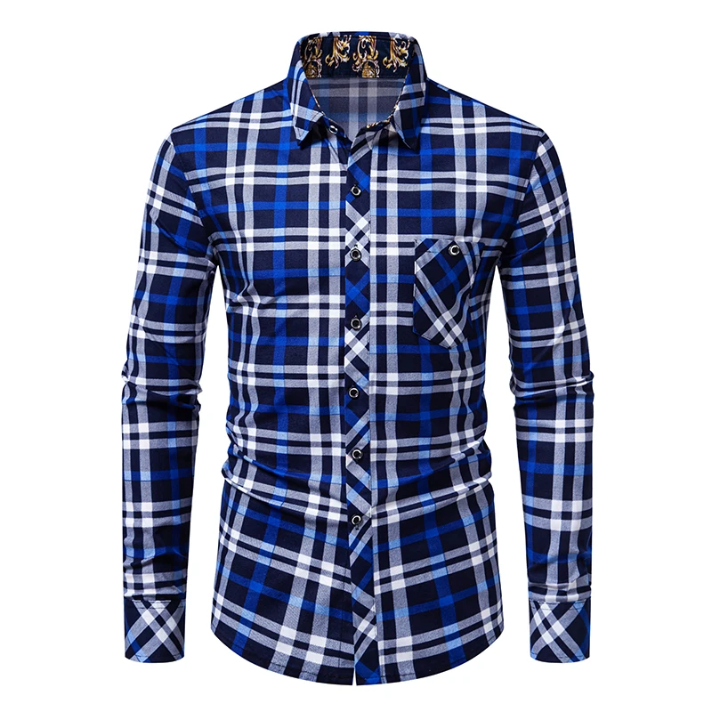 Men\'s Autumn Long Sleeve Plaid Shirt Slim Fit Casual Business Button Up Wrinkle-resistant Non-ironing Fashion Shirts For Man