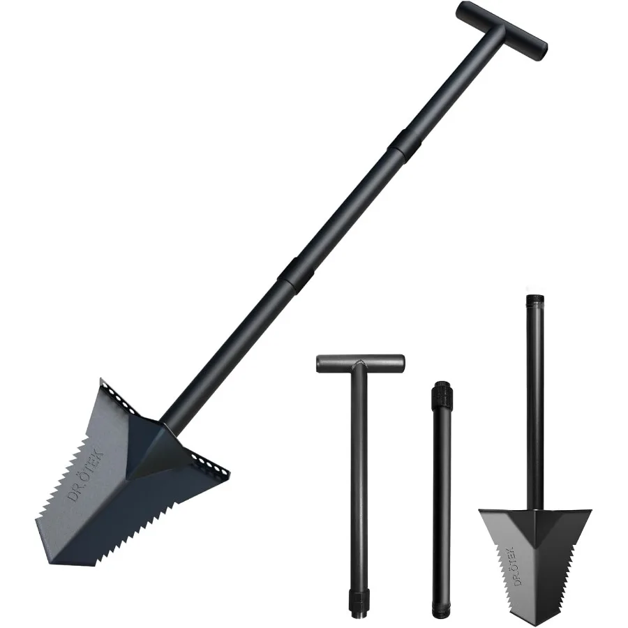 مجرفة بأسمائها الحقيقية شديدة التحمل مع مقبض على شكل حرف T وشفرة مسننة لحفر الحديقة وقطع الجذر وزراعة الخنادق للكشف عن المعادن