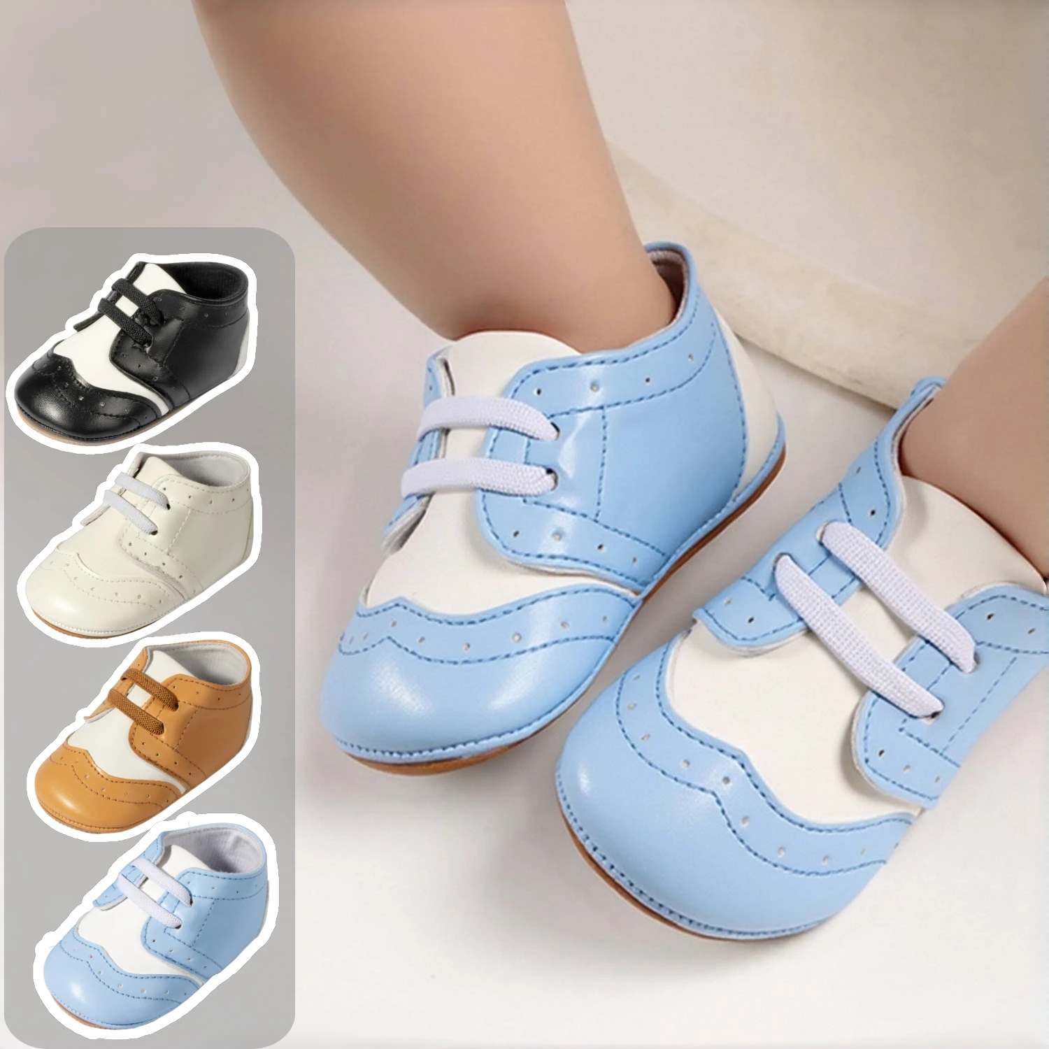 

0-18M Baby Boy Soft PU Leather Shoes Newborn Patchwork Casual Sneakers Soled Non-slip Infant First Walker Shoes Daily Outwear