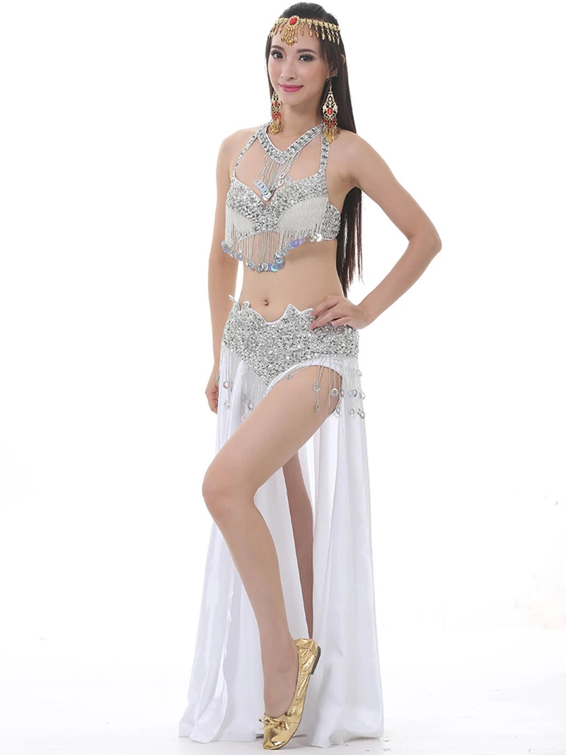 Adult Women Indian Dancewear Belly Dance Costume Beading Sequin Diamond Embroidery Stage Performance Set Female Rave Outfits