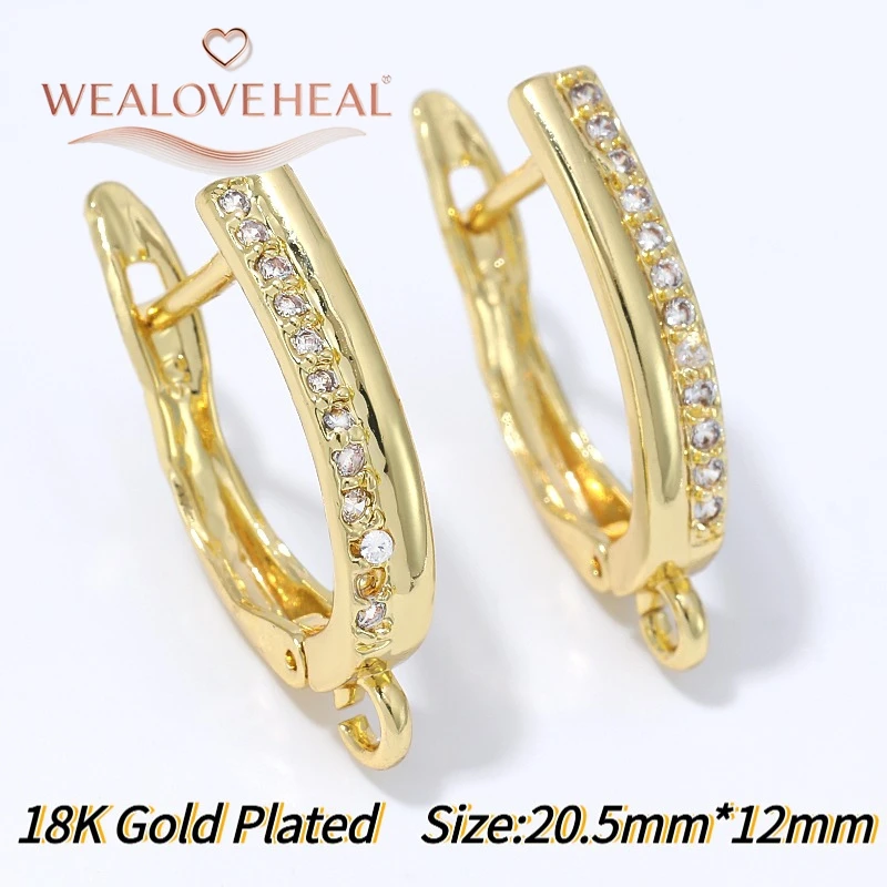 schmuckherstellung zubehör, 1 Paar 18K vergoldete Messing-Ohrringhaken mit rechteckigem Hebelverschluss, Baguette-Zirkonia-Mikropavé, offener Schlaufen-Anhänger für die Ohrringherstellung – Detail 25