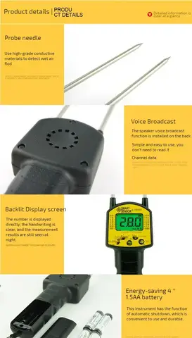 AR991 अनाज नमी मीटर हाइग्रोमीटर डिजिटल नमी मीटर मक्का गेहूं चावल गेहूं का आटा चारा रेपसीड बीज के लिए 8 best sales अनाज नमी मीटर - №6