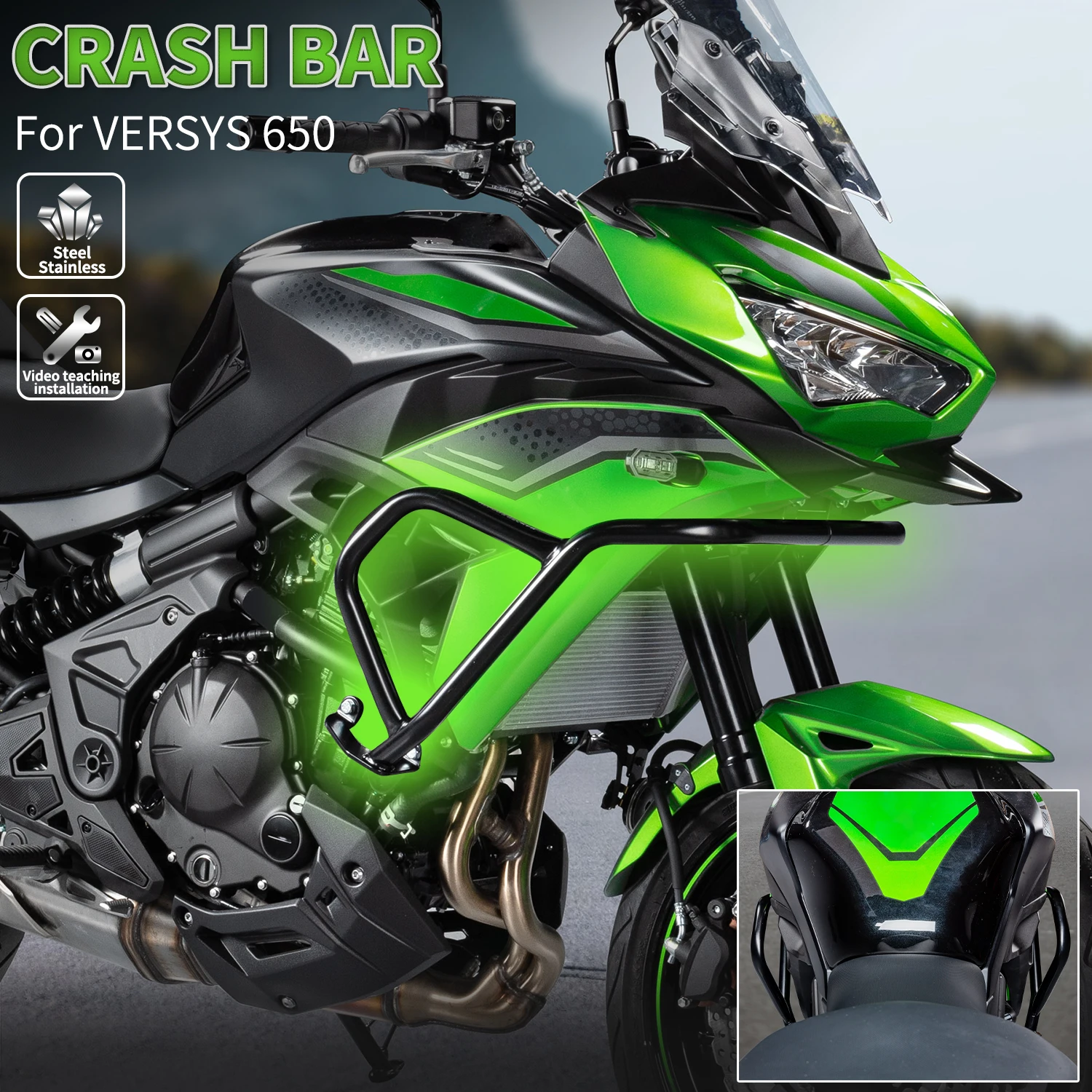 

Motorcycle Engine Guard Protector Crash Bar For Kawasaki Versys 650 KLE650 2022 2023 Cage Bumper Falling Protection Accessories