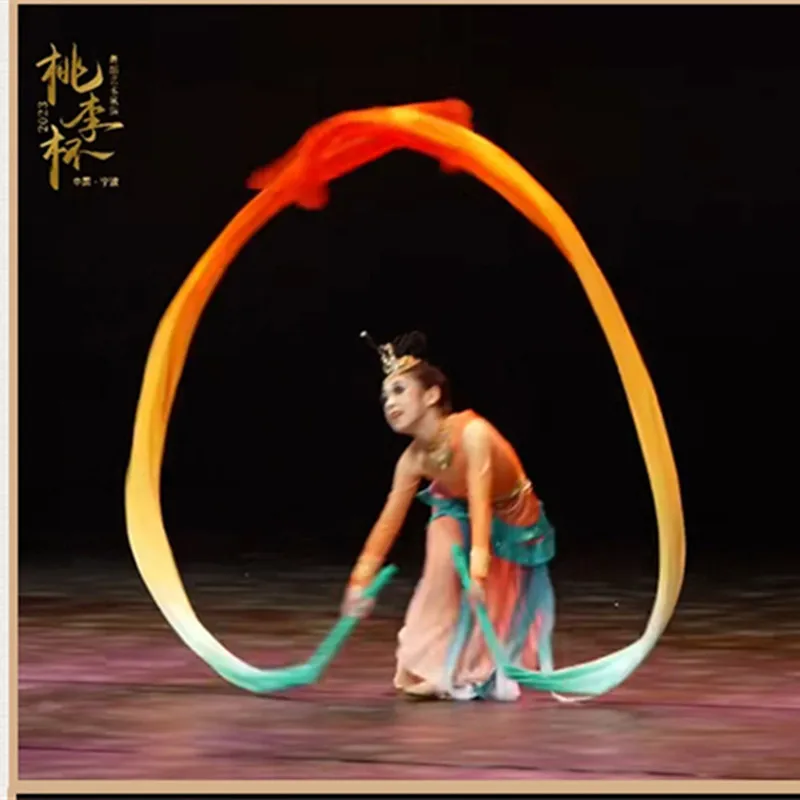 

One Piece Real Silk Streamer Flowy Extra Long Hand Throw Banner Girl Dunhuang Feitian Performance Show Costume Accessory Hanfu
